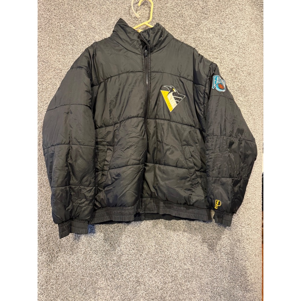 VTG Pro Player Puffer Jacket Men XL Black Pittsburgh Penguins Reversible NHL *